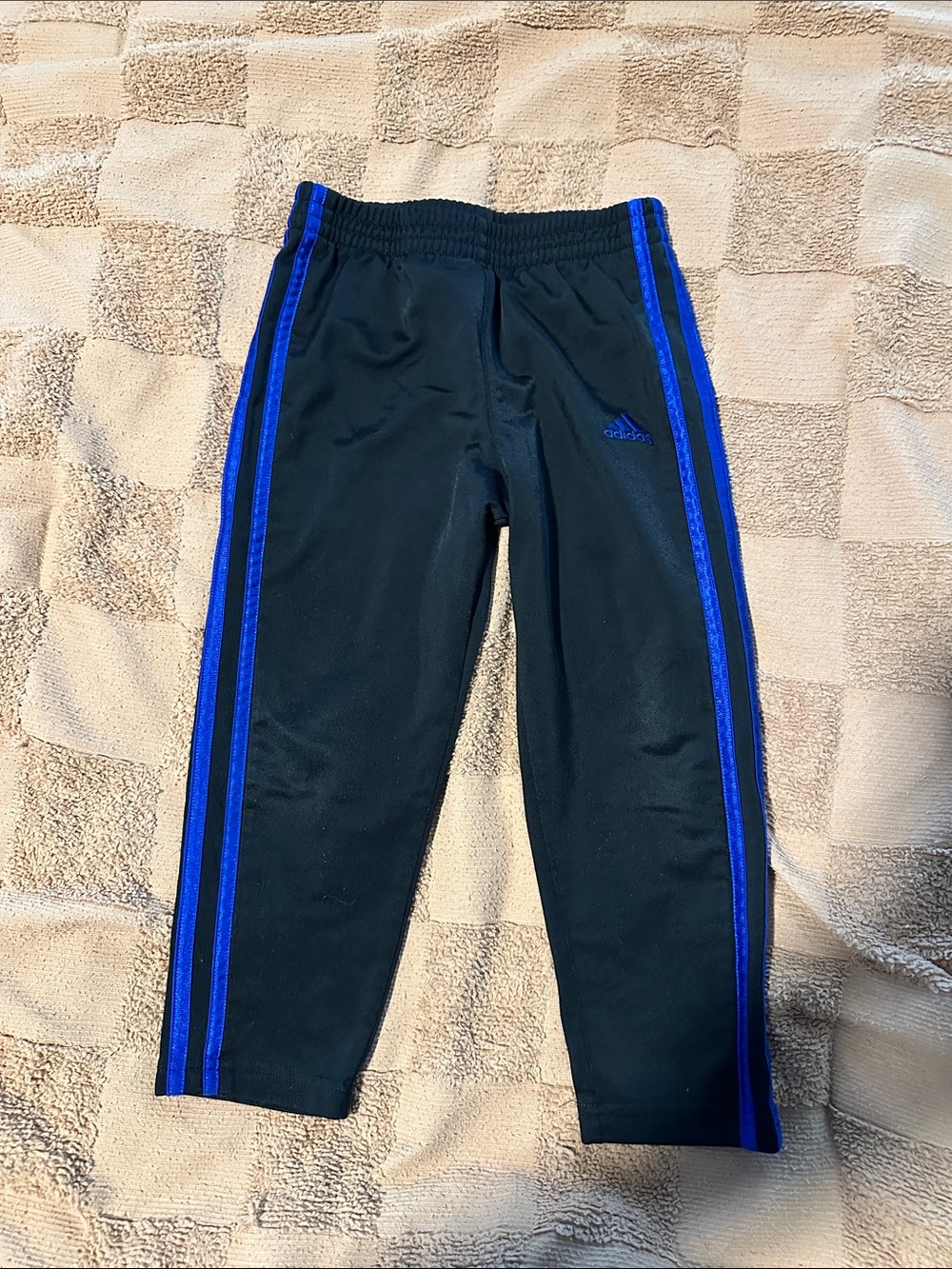 adidas Black Sweatpants with Blue Side Stripes - Kids